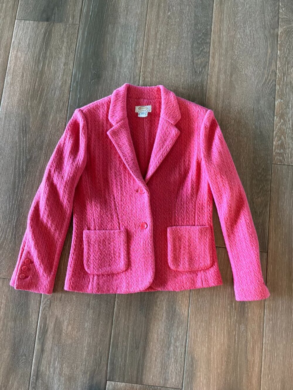 Talbots vintage 100% wool cable knit 2 button hot pink blazer size petite Small